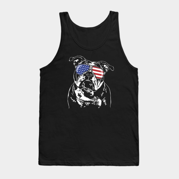 Funny Proud Old English Bulldog American Flag sunglasses dog Tank Top by wilsigns